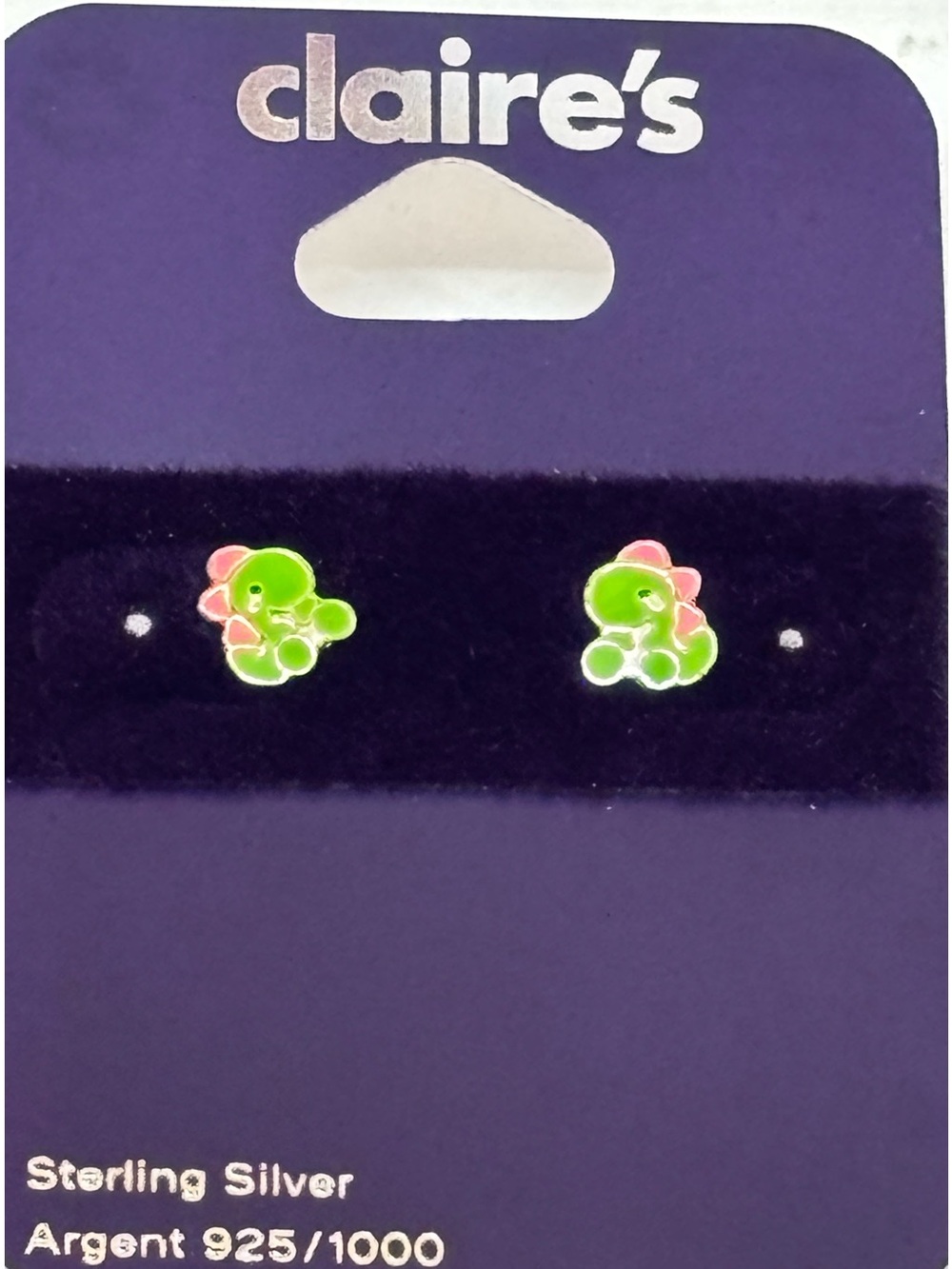 Claire's Sterling Silver Stud Earrings Dinosaur Green Pink